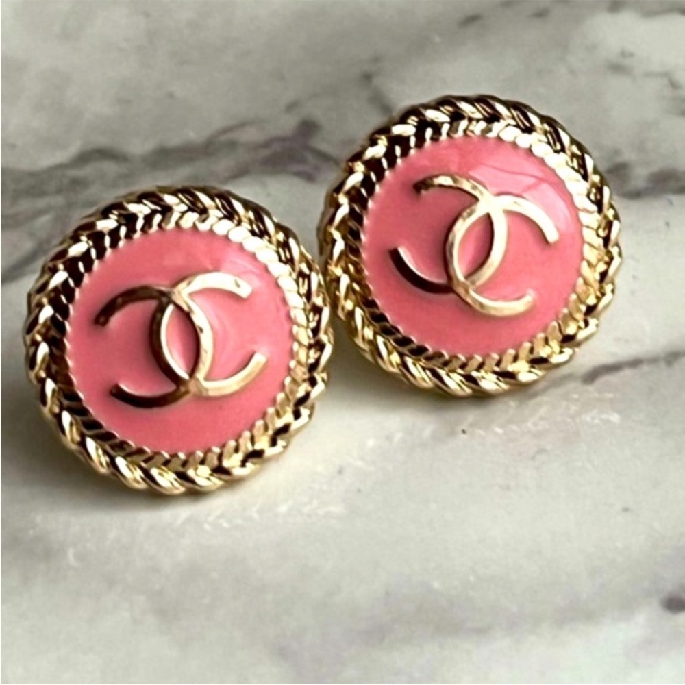 CHANEL Pink and Gold Earrings